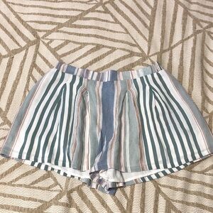 Mustard Seed Striped High Waist Shorts - Blue and White